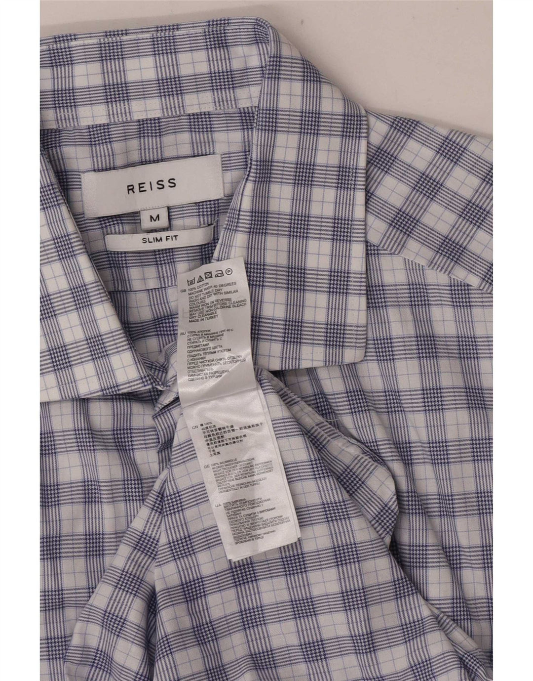 Camisa masculina Reiss Slim Fit de algodão xadrez azul médio