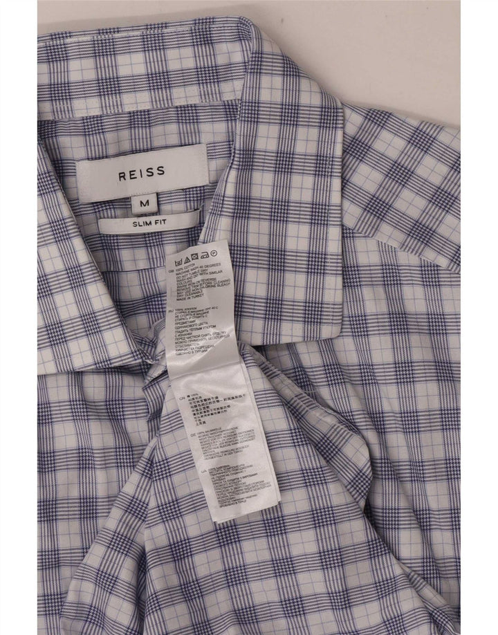 Camisa masculina Reiss Slim Fit de algodão xadrez azul médio