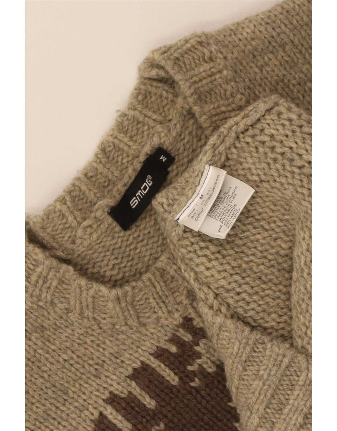 Suéter masculino Smog com gola redonda e gola redonda bege médio Fair Isle Lambswool