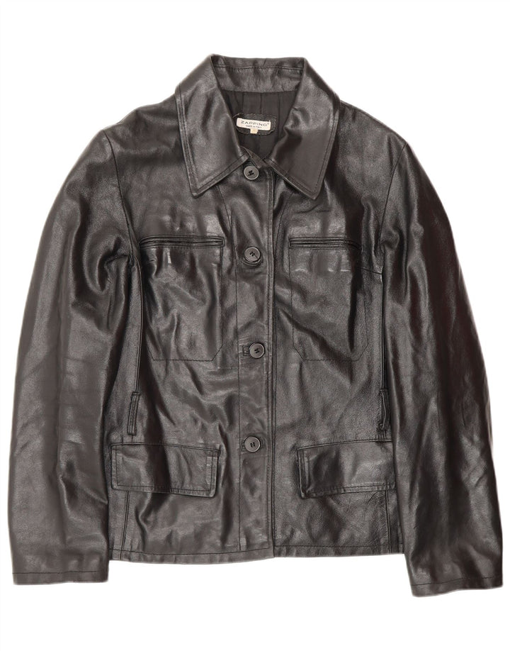 Jaqueta de couro feminina vintage Reino Unido 10 couro preto pequeno