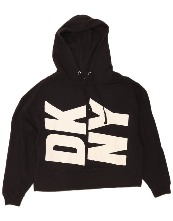 Suéter feminino Dkny com capuz grande e gráfico UK 10 pequeno algodão preto
