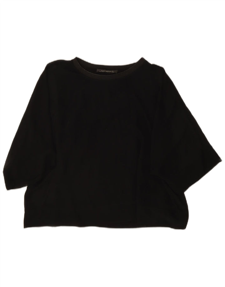 Zara blusa feminina oversized top UK 10 pequena viscose preta