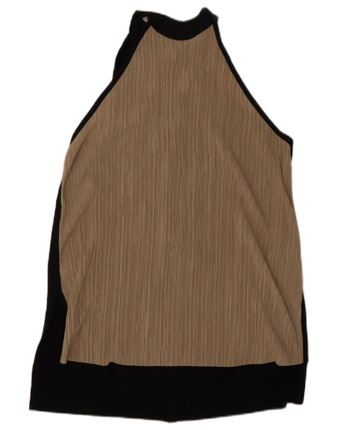 Top feminino Zara Halter UK 14 bloco colorido bege médio