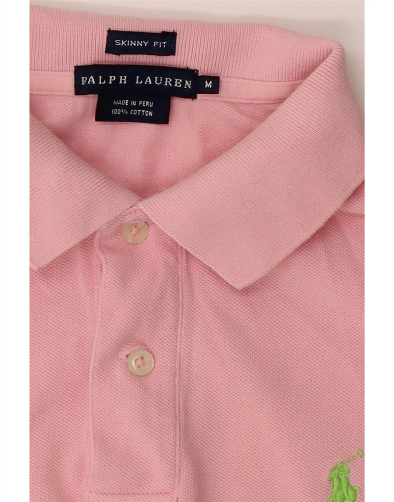 RALPH LAUREN Womens Skinny Polo Shirt UK 12 Medium Pink Cotton Vintage Ralph Lauren and Second-Hand Ralph Lauren from Messina Hembry 