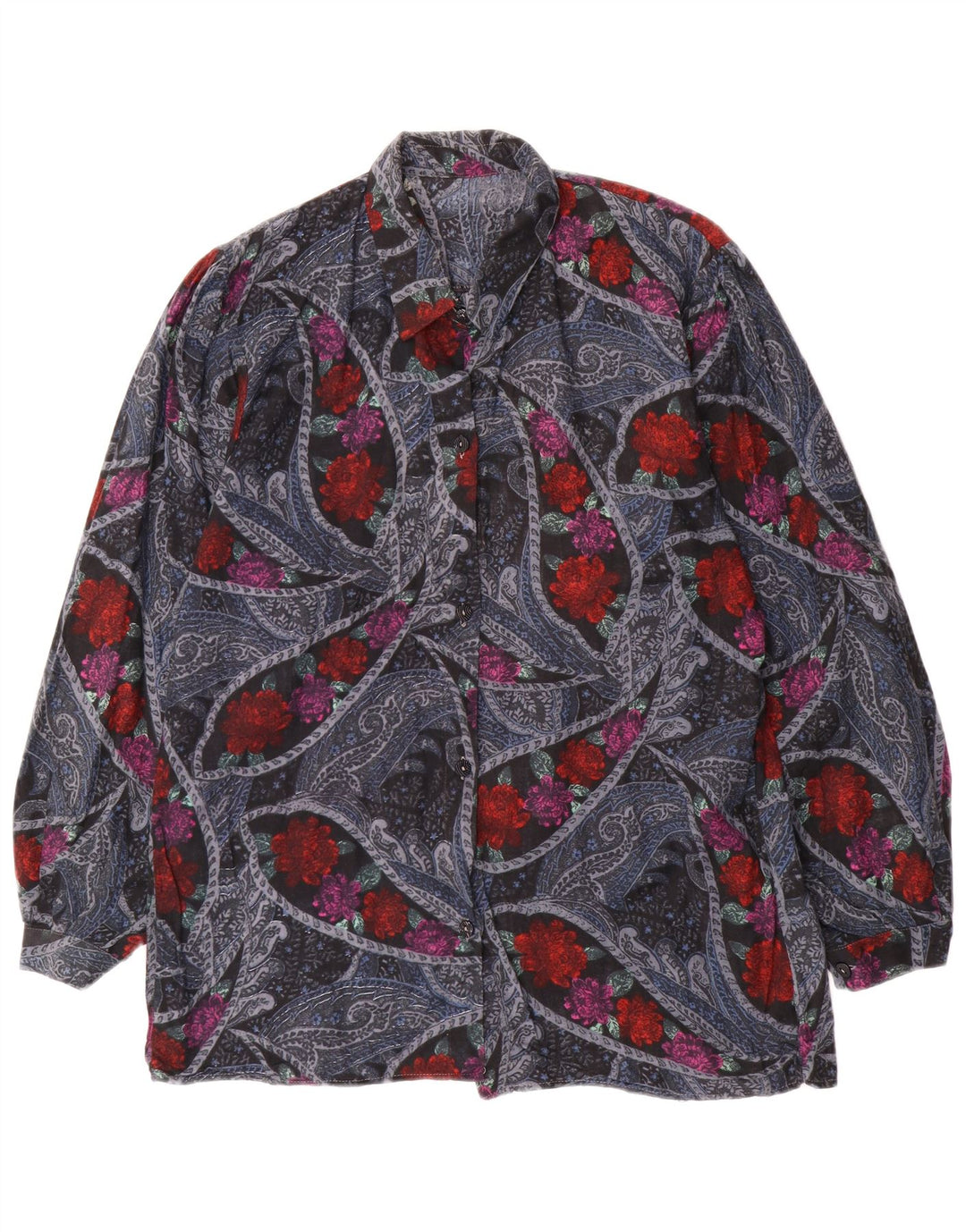 Camisa feminina VINTAGE UK 16 grande floral multicolorida