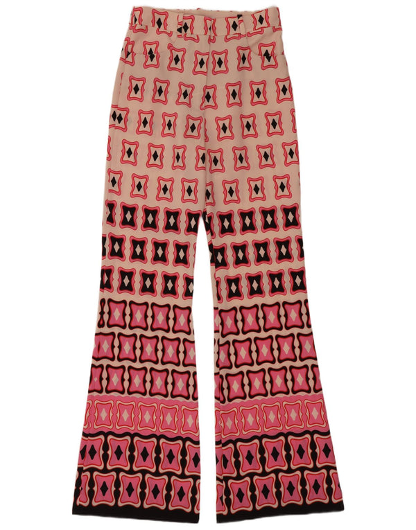 Zara Calça feminina casual cintura alta flare XS W24 L33 rosa geométrica