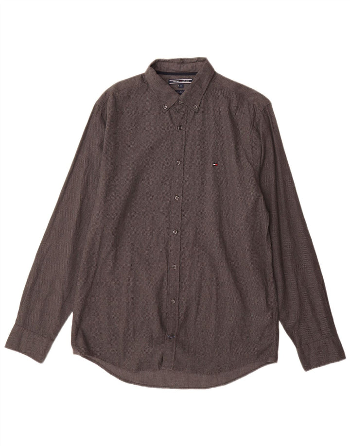 Camisa masculina Tommy Hilfiger algodão manchado cinza médio