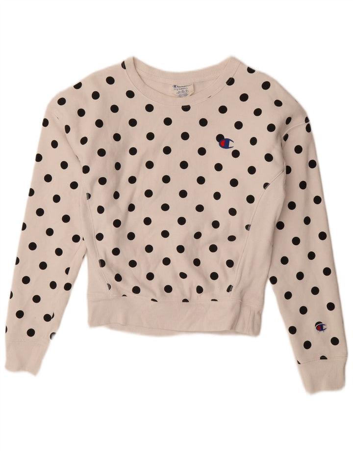 Champion feminino oversized moletom jumper UK 6 XS bolinhas brancas