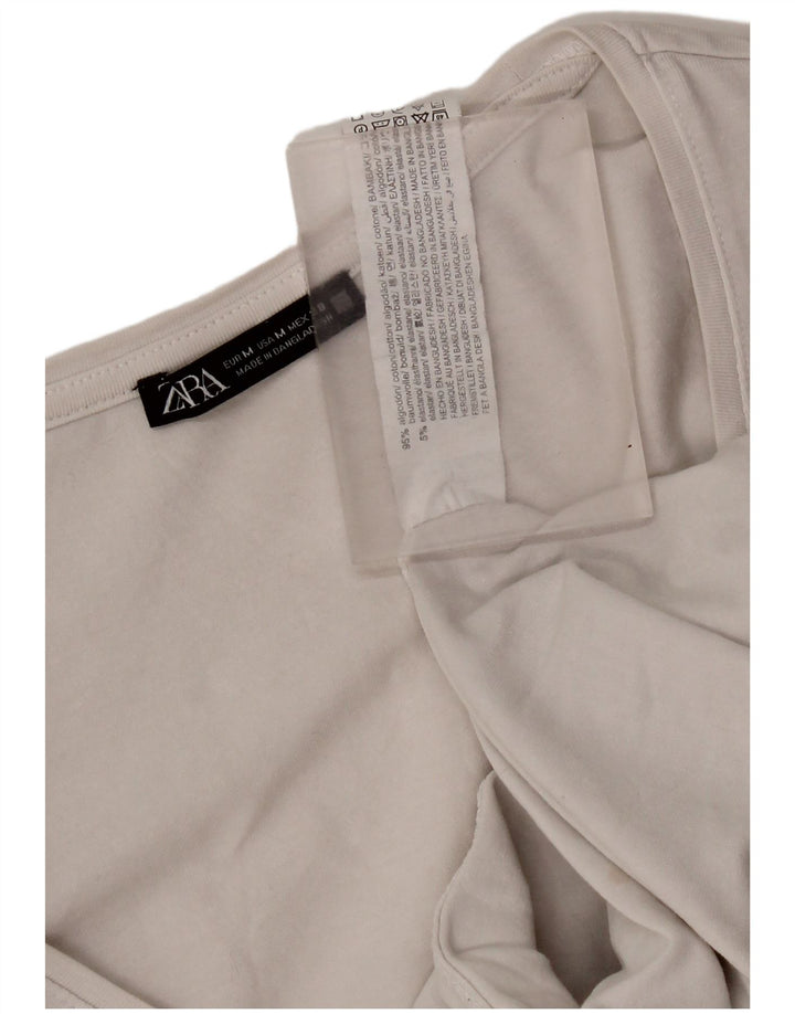 Zara Womens Crop Top Manga Longa Reino Unido 12 Médio Algodão Branco