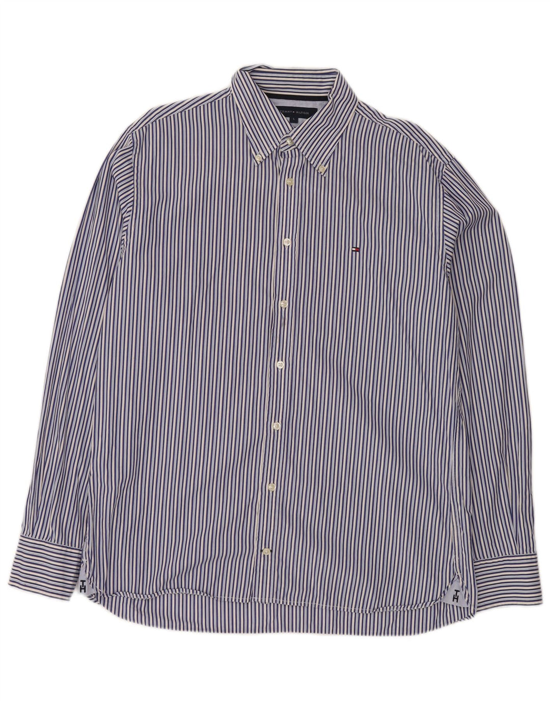 Camisa masculina Tommy Hilfiger grande algodão listrado azul