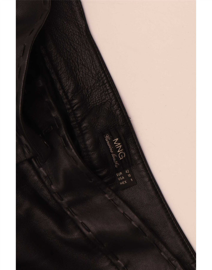Calça feminina de couro reto Mango IT 42 médio W30 L35 preta