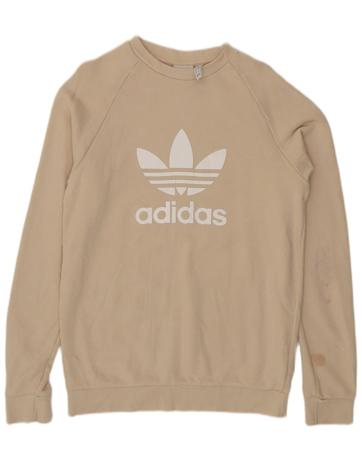 ADIDAS Mens Graphic Sweatshirt Jumper Pequeno Algodão Bege