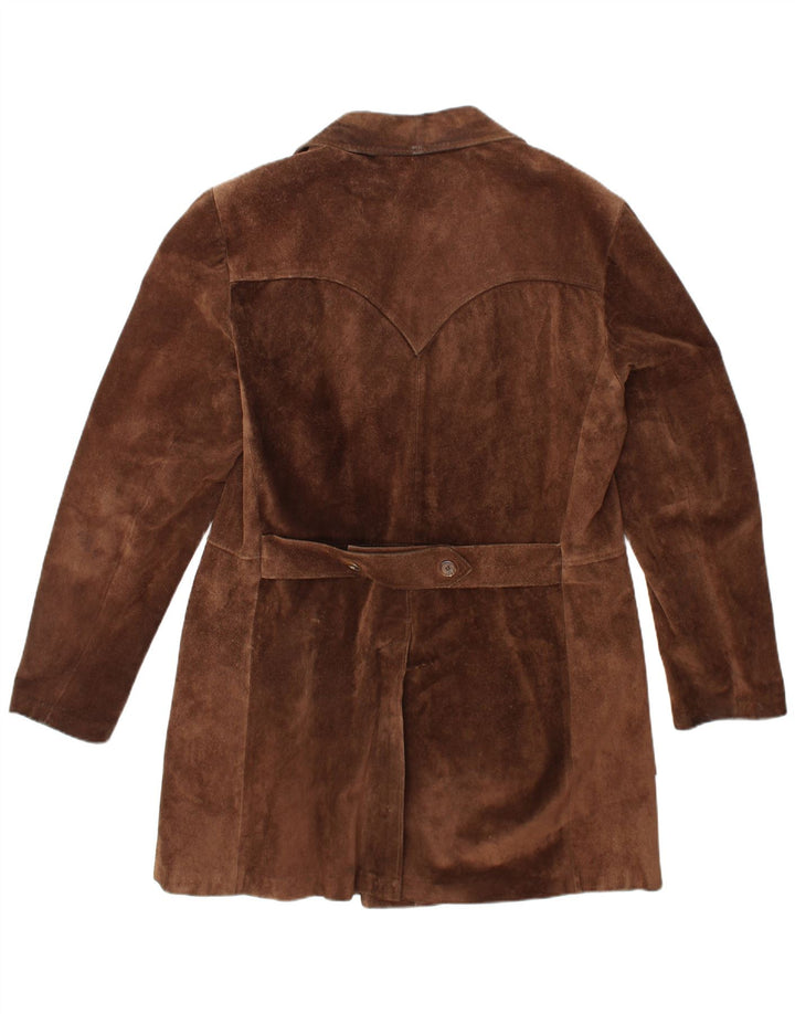 Casaco masculino VINTAGE de camurça com peito duplo Reino Unido 40 grande marrom