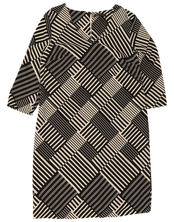 Vestido feminino Marks & Spencer manga 3/4 Reino Unido 12 médio preto geométrico