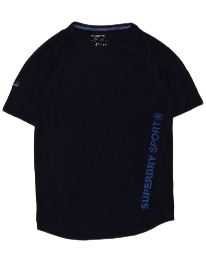 Camiseta masculina SUPERDRY com estampa gráfica pequena azul marinho poliéster