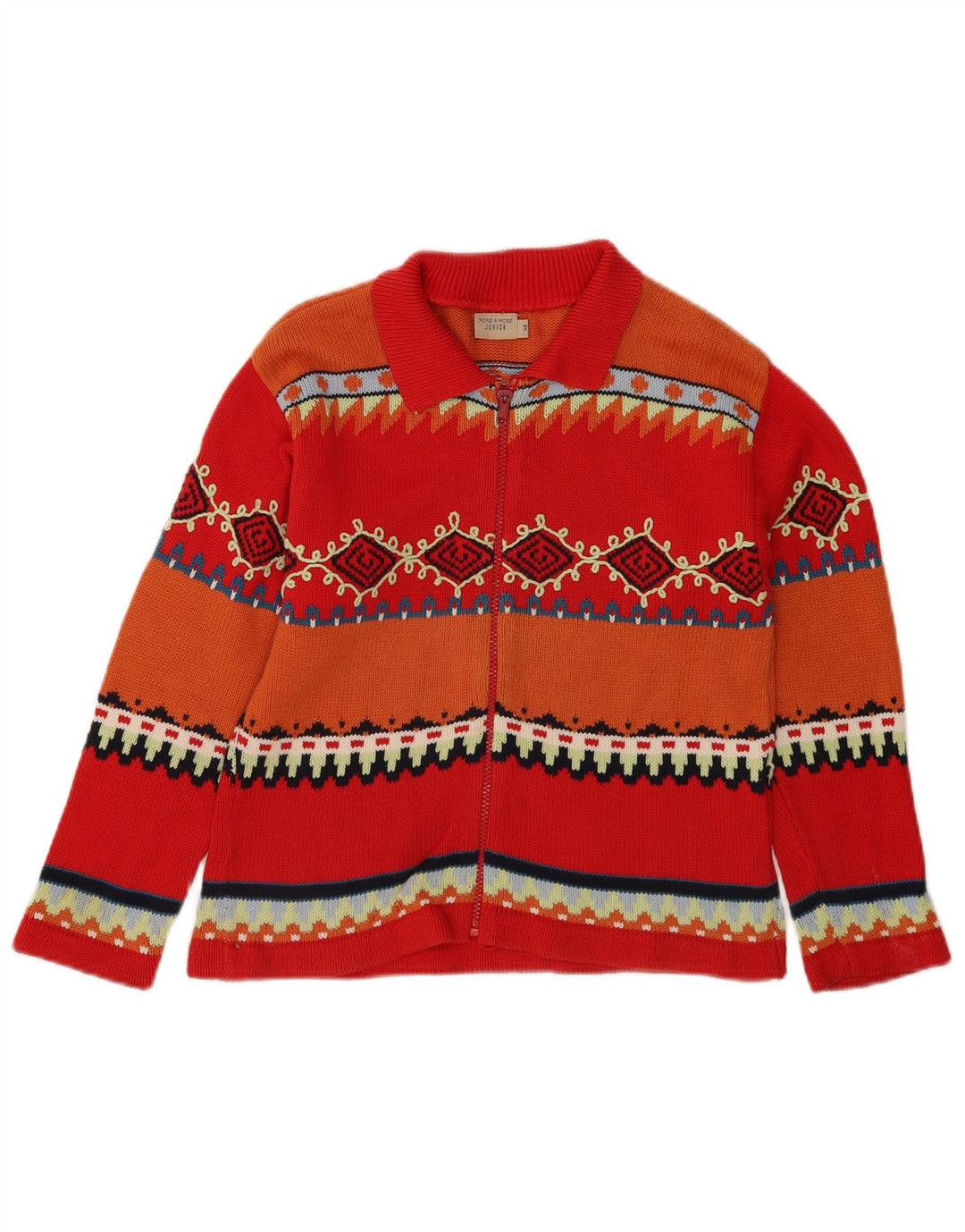 MORE & Boys Suéter Cardigan 9-10 Anos Algodão Geométrico Vermelho