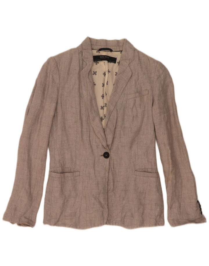 Jaqueta blazer feminina Zara com 1 botão Reino Unido 6 XS linho cinza