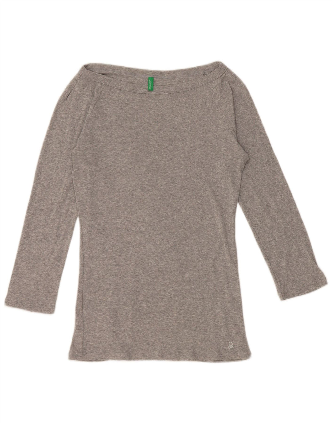 BENETTON Top feminino sem ombro manga 3/4 Reino Unido 12 cinza médio manchado