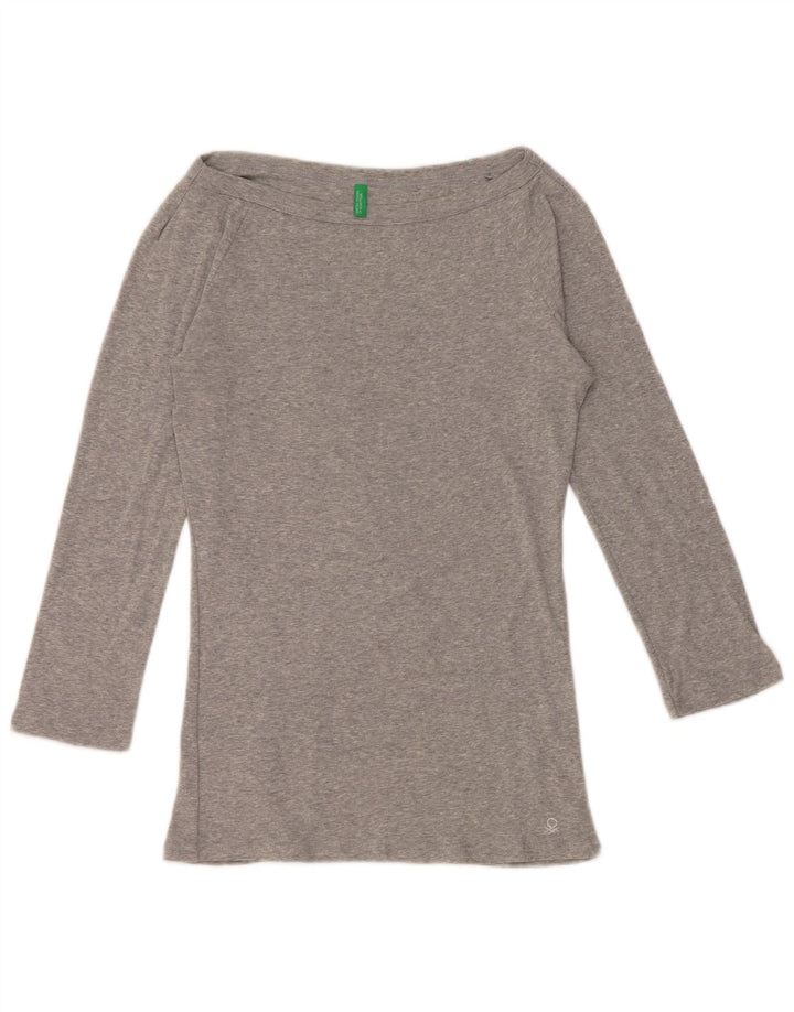 BENETTON Top feminino sem ombro manga 3/4 Reino Unido 12 cinza médio manchado