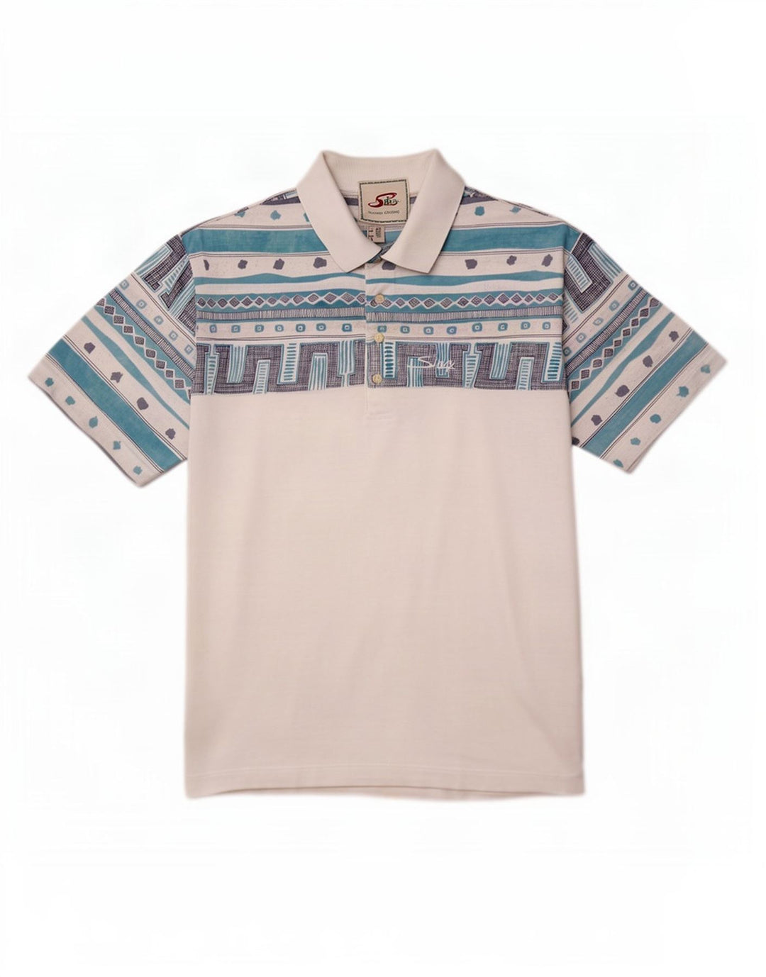 Camisa polo masculina Silvy IT 50 algodão geométrico branco médio