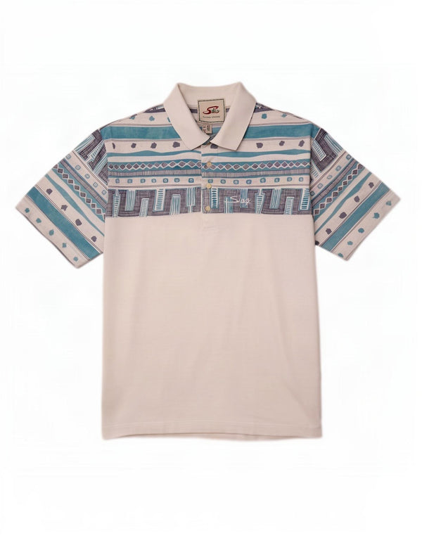 Camisa polo masculina Silvy IT 50 algodão geométrico branco médio