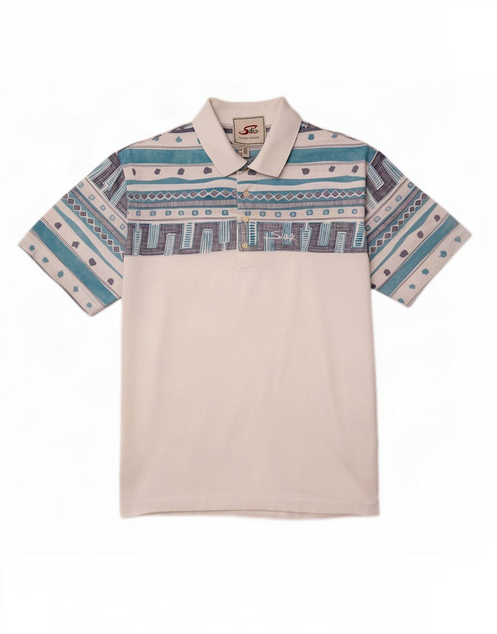 Camisa polo masculina Silvy IT 50 algodão geométrico branco médio