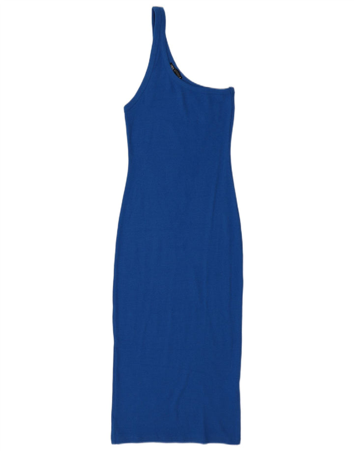 Vestido feminino Zara de um ombro UK 12 algodão azul médio