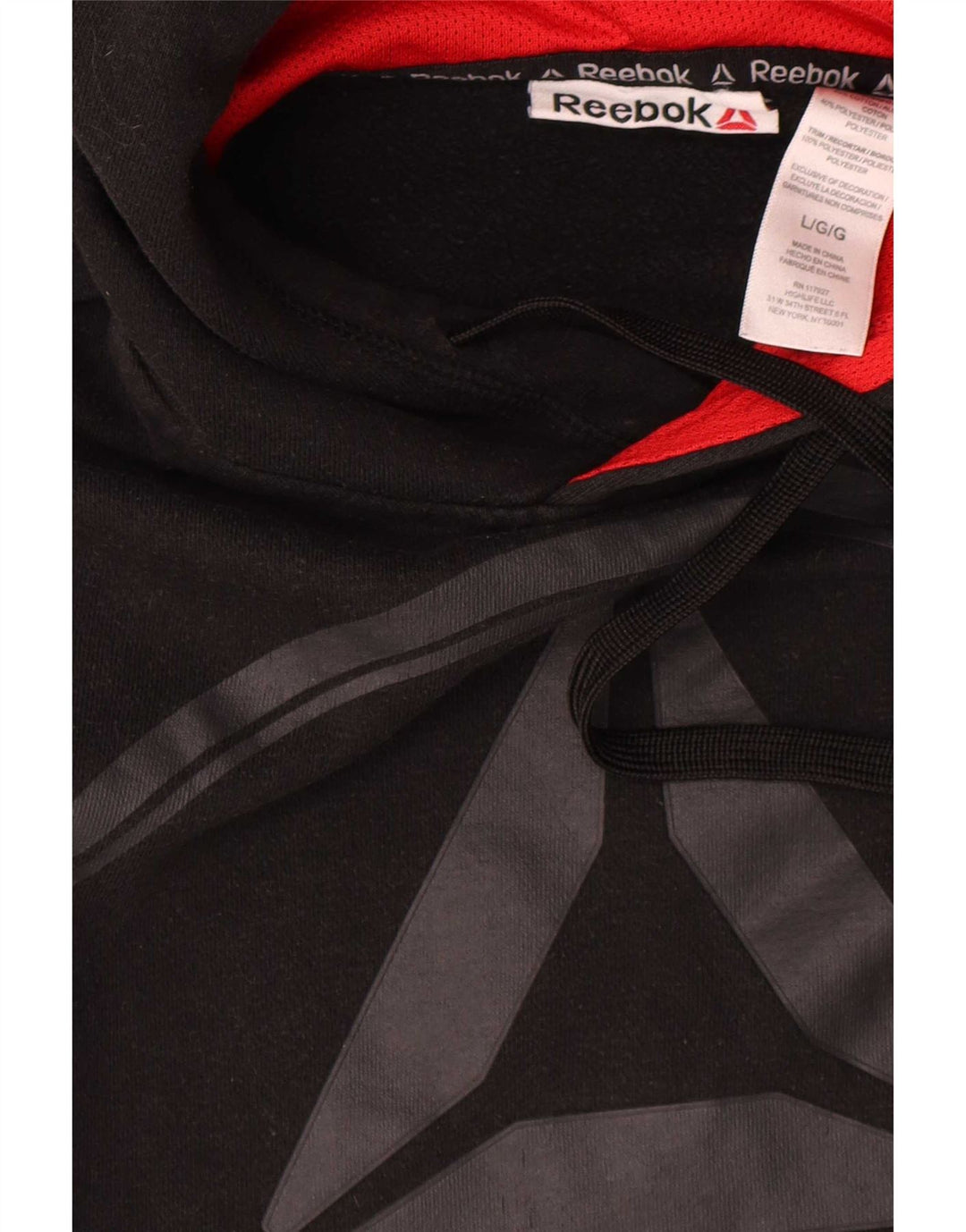 Reebok Mens Graphic Hoodie Jumper Grande Algodão Preto