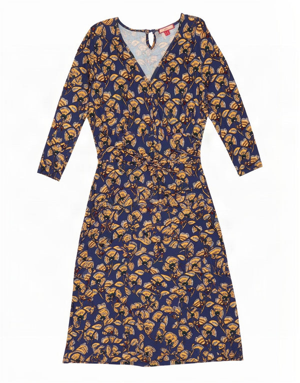 Vestido feminino Joe Browns manga 3/4 com bainha UK 10 pequeno azul marinho floral