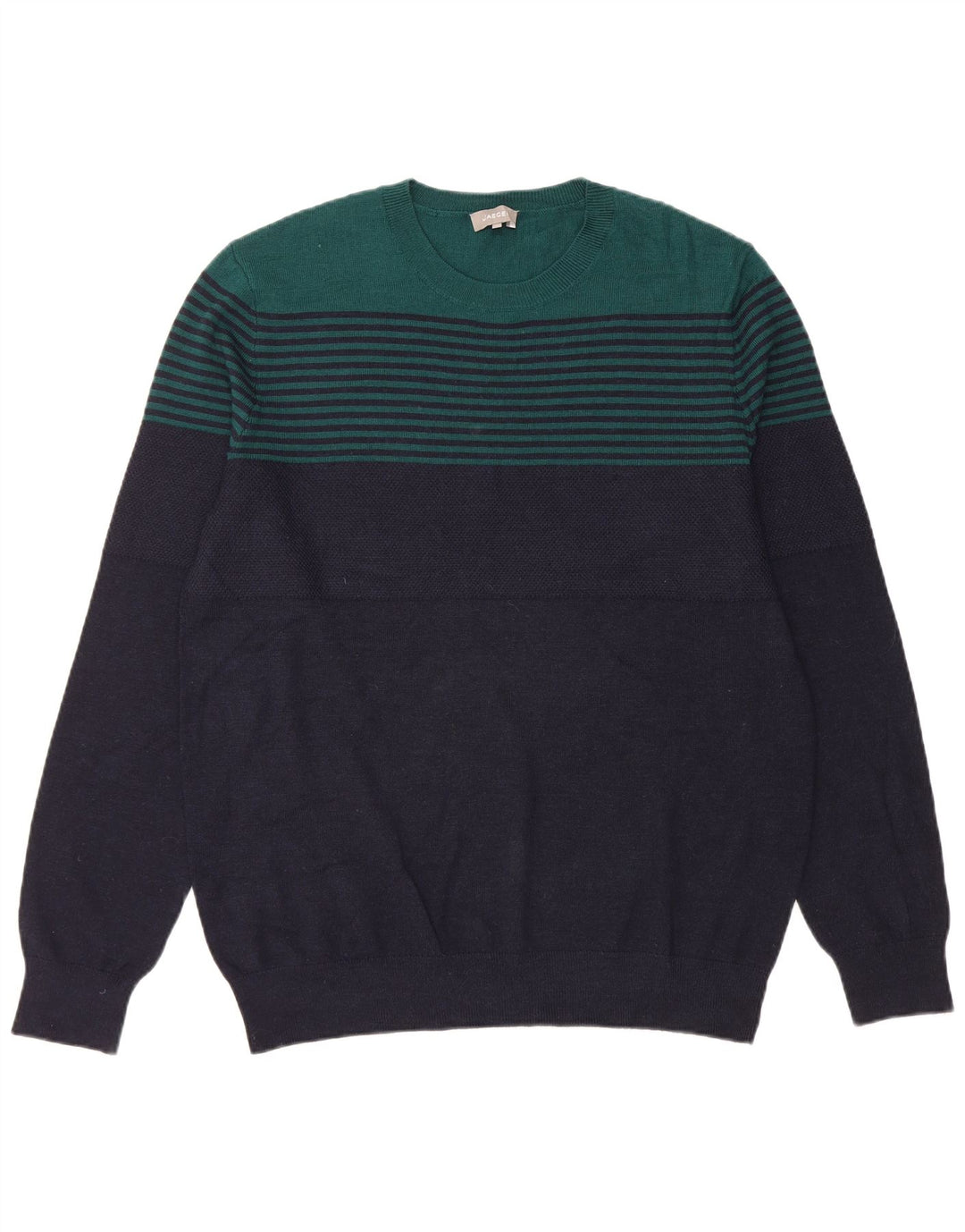 Suéter masculino Jaeger com gola redonda, grande lã colorblock azul marinho