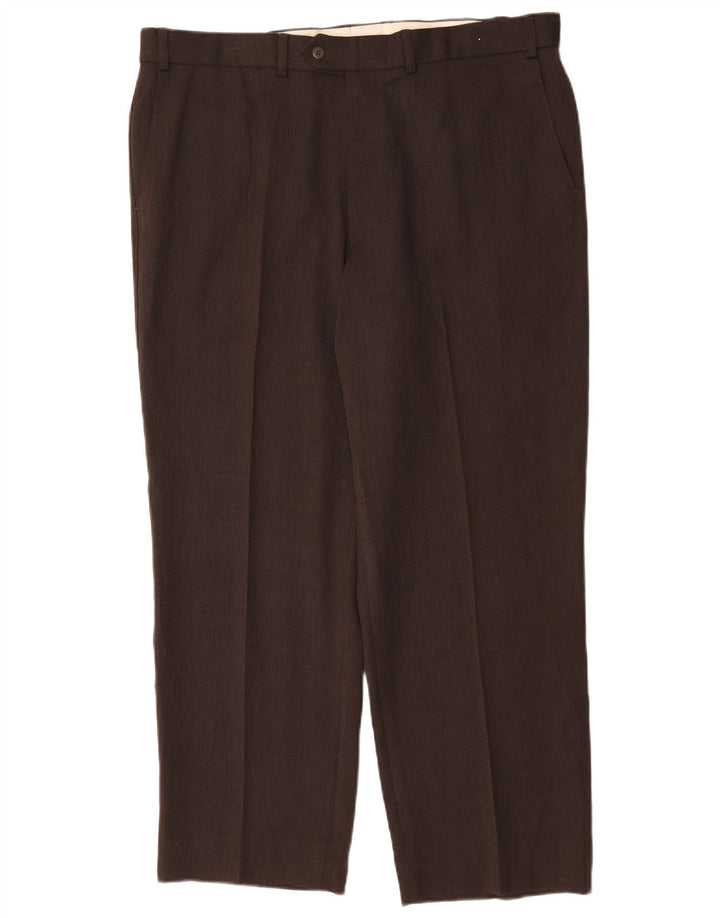 Calça masculina de terno reto Marks & Spencer W40 L29 poliéster marrom