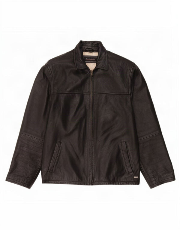 Jaqueta de couro masculina Pierre Cardin UK 40 grande preta