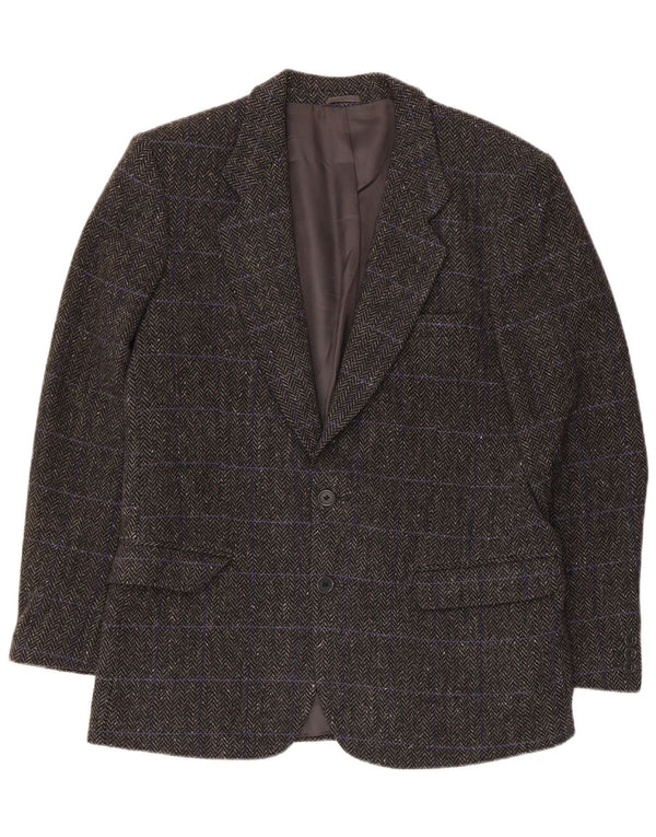 Jaqueta Blazer masculina vintage de 3 botões IT 48 lã espinha de peixe cinza médio
