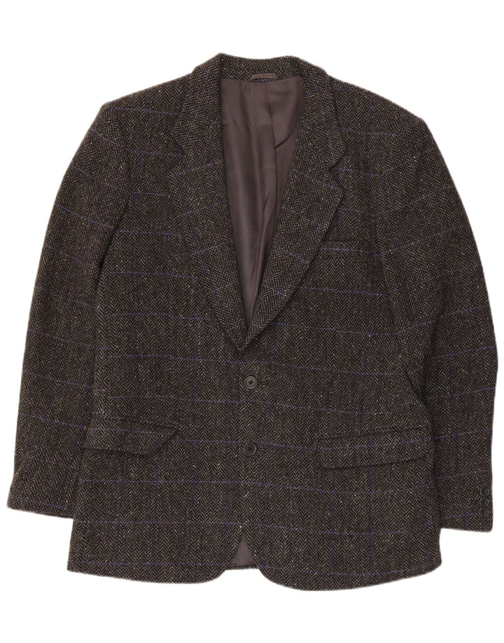 Jaqueta Blazer masculina vintage de 3 botões IT 48 lã espinha de peixe cinza médio