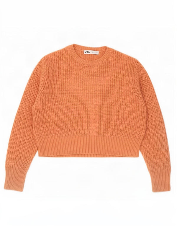 Zara Suéter feminino cropped grande com gola redonda Reino Unido 6 XS laranja acrílico