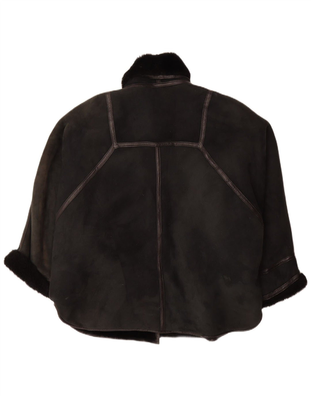 Casaco feminino VINTAGE de shearling grande IT 44 Shearling preto médio