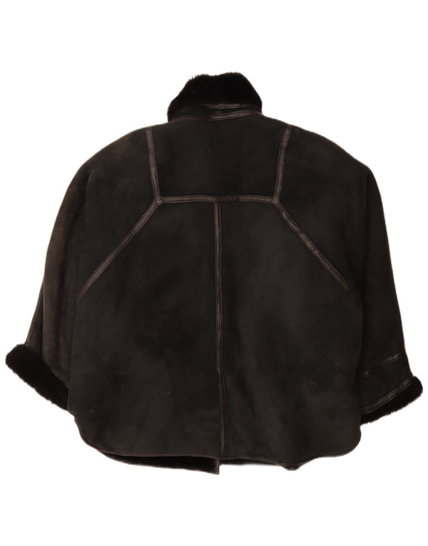 Casaco feminino VINTAGE de shearling grande IT 44 Shearling preto médio