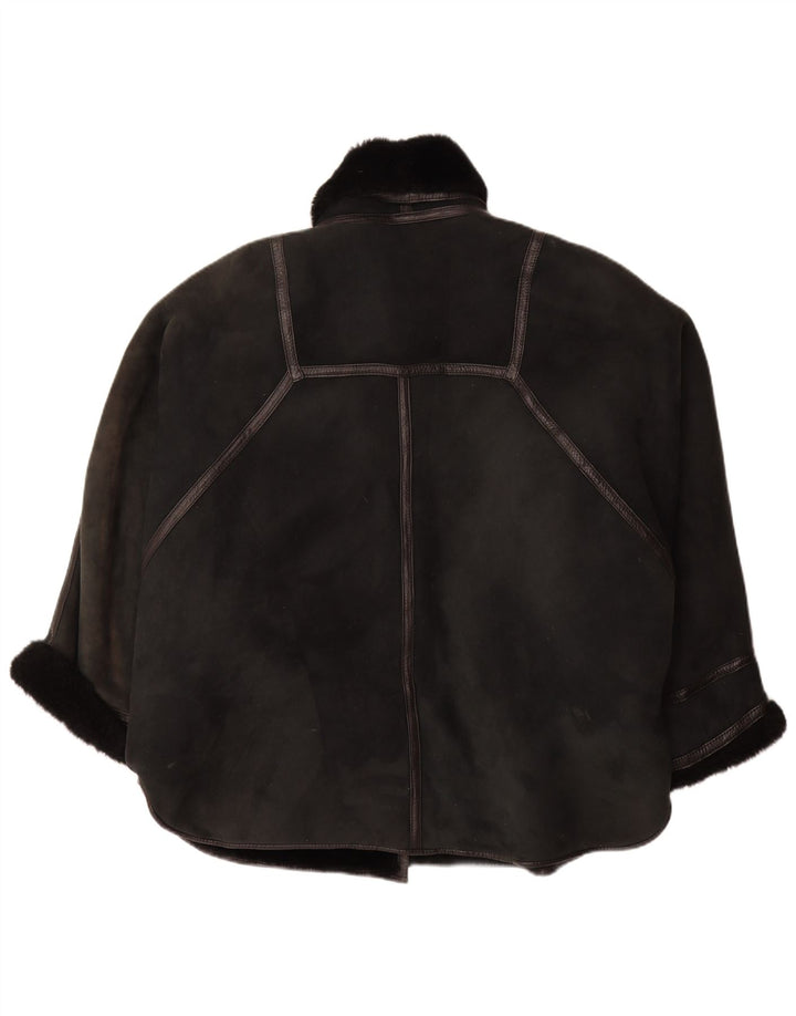 Casaco feminino VINTAGE de shearling grande IT 44 Shearling preto médio