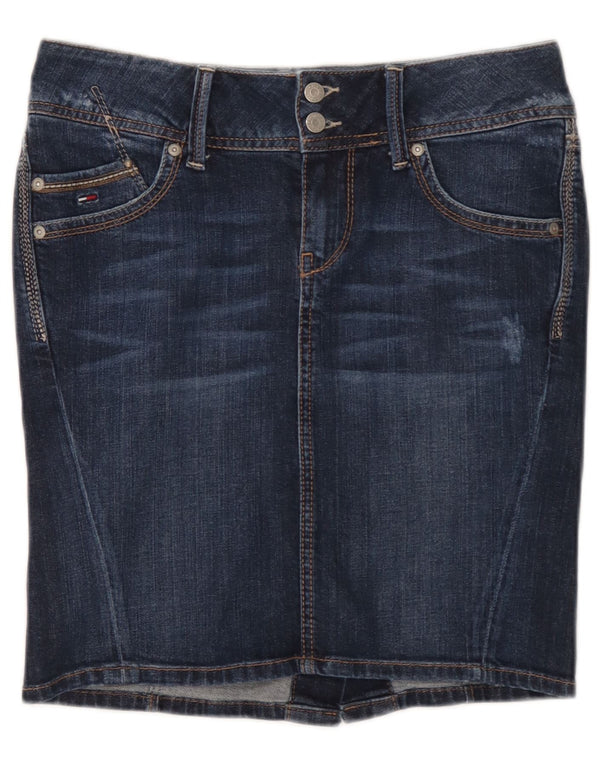 Saia jeans feminina Tommy Hilfiger pequena W27 algodão azul
