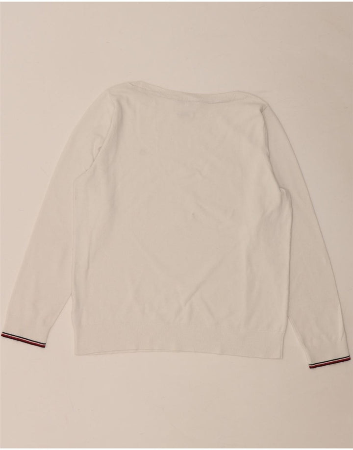 Suéter feminino TOMMY HILFIGER com gola canoa Reino Unido 14 médio branco
