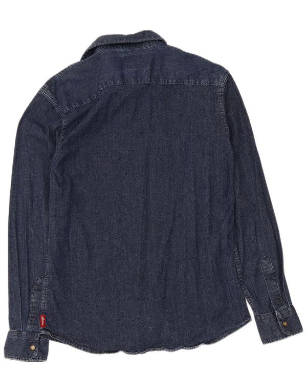 Camisa masculina Wrangler Indigo Denim médio azul marinho algodão