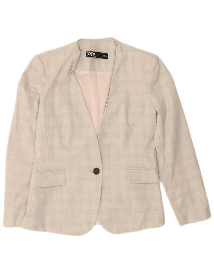 Jaqueta blazer feminina ZARA com 1 botão EU 40 poliéster xadrez cinza médio
