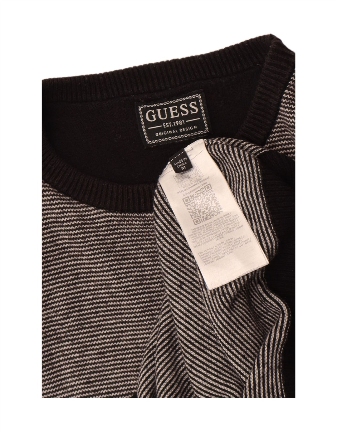 Suéter masculino Guess com gola redonda, algodão listrado preto médio