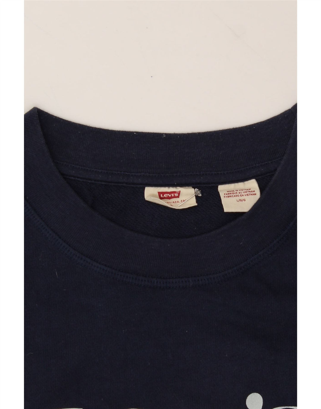LEVI'S Womens Graphic Sweatshirt Jumper UK 16 Large Navy Blue Cotton Vintage Levi's and Second-Hand Levi's from Messina Hembry 