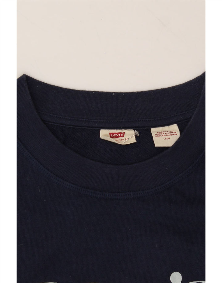 LEVI'S Womens Graphic Sweatshirt Jumper UK 16 Large Navy Blue Cotton Vintage Levi's and Second-Hand Levi's from Messina Hembry 
