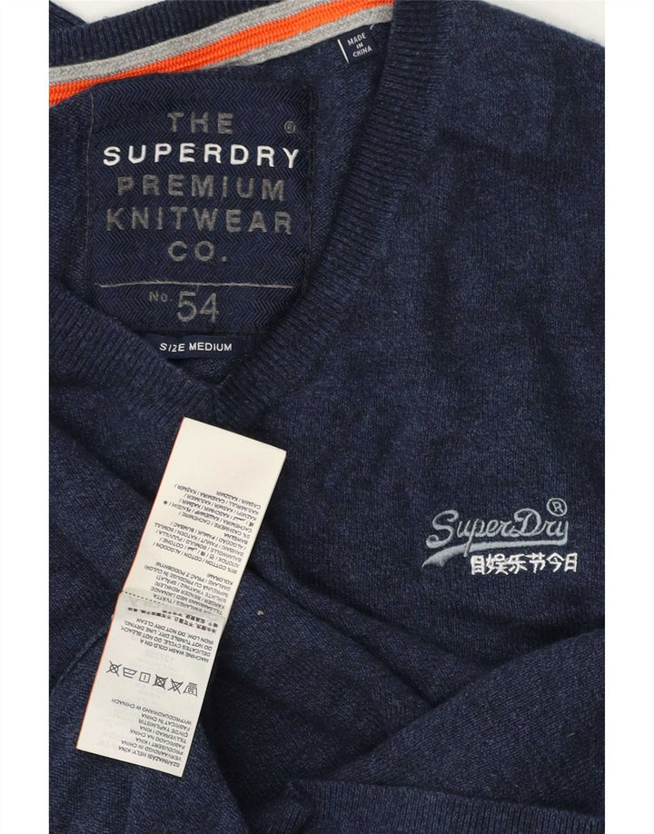 Suéter masculino Superdry com decote em V, algodão azul marinho médio