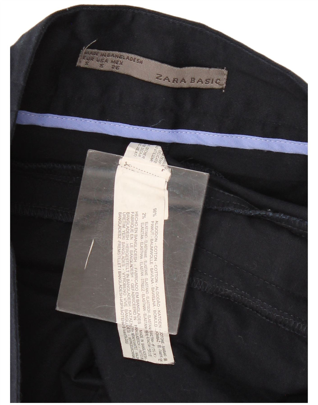 Zara Saia reta feminina pequena W26 algodão azul marinho