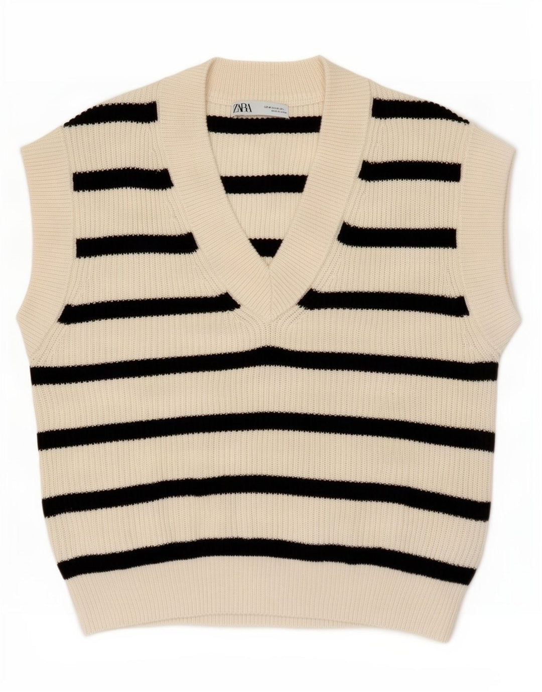 Regata feminina Zara UK 14 poliéster listrado branco médio