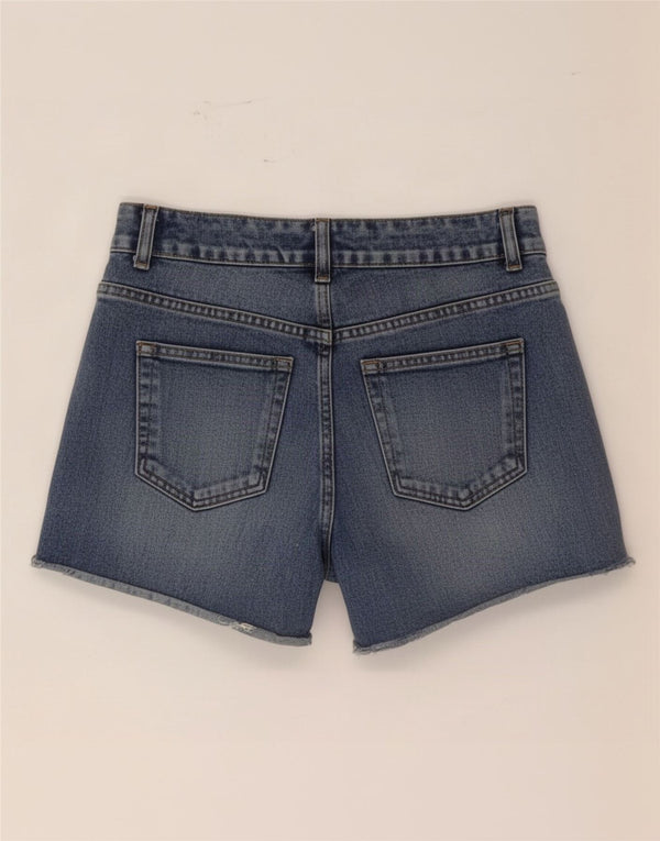 Topshop feminino moto jeans shorts pequeno W26 algodão azul