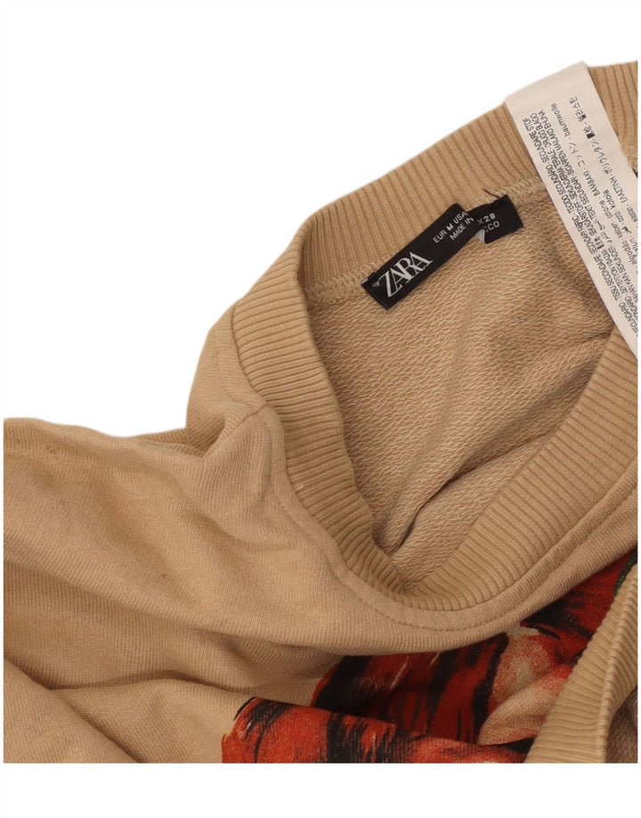 Suéter feminino ZARA com estampa oversized cropped Reino Unido 14 médio bege